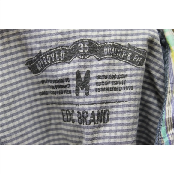 EDC Esprit Men Short Sleeve Button Down Shirt Plaid Green White Medium - Picture 4 of 12